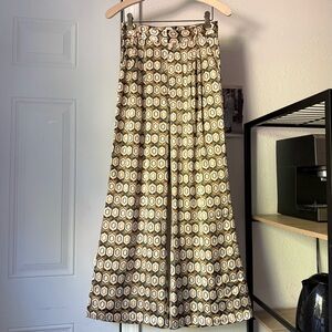 VEILED COLLECTION multicolor geo print satin wide leg cropped trousers pants